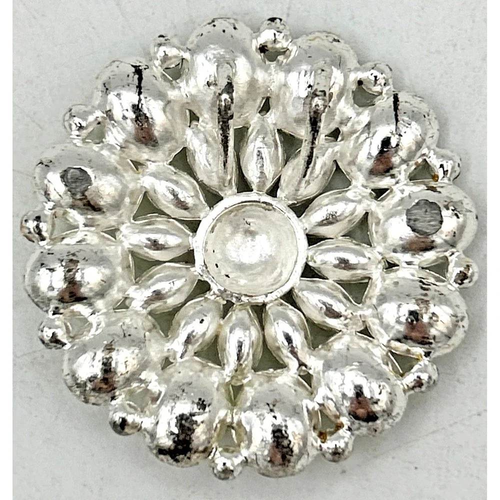 Vintage Green & clear rhinestone flower brooch pin‎